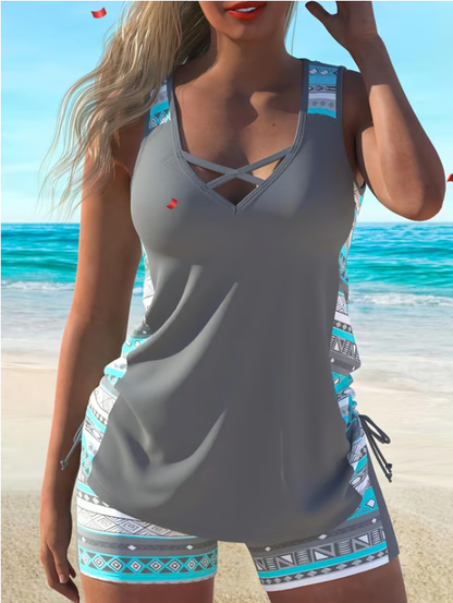 ⏰LAST DAY 60% OFF - Miraclesuit Women's Tummy Control Tankini Set with Built-In Bra – Flattering Boho Swimwear with Shorts🔥 Buy 2 Free Shipping