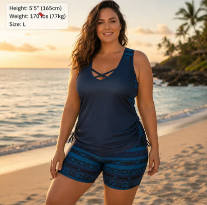 ⏰LAST DAY 60% OFF - Miraclesuit Women's Tummy Control Tankini Set with Built-In Bra – Flattering Boho Swimwear with Shorts🔥 Buy 2 Free Shipping