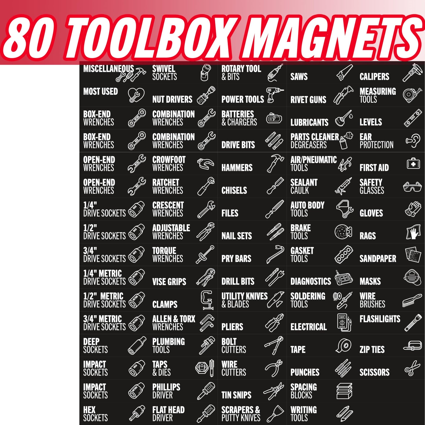 80-Piece Magnetic Toolbox Labels Kit