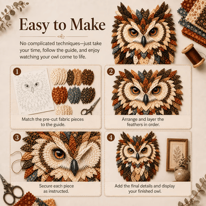 💥 LAST DAY 49% OFF - 🦉 Layered Fabric Owl Wall Art DIY Kit – Easy for Beginners, Guide Included