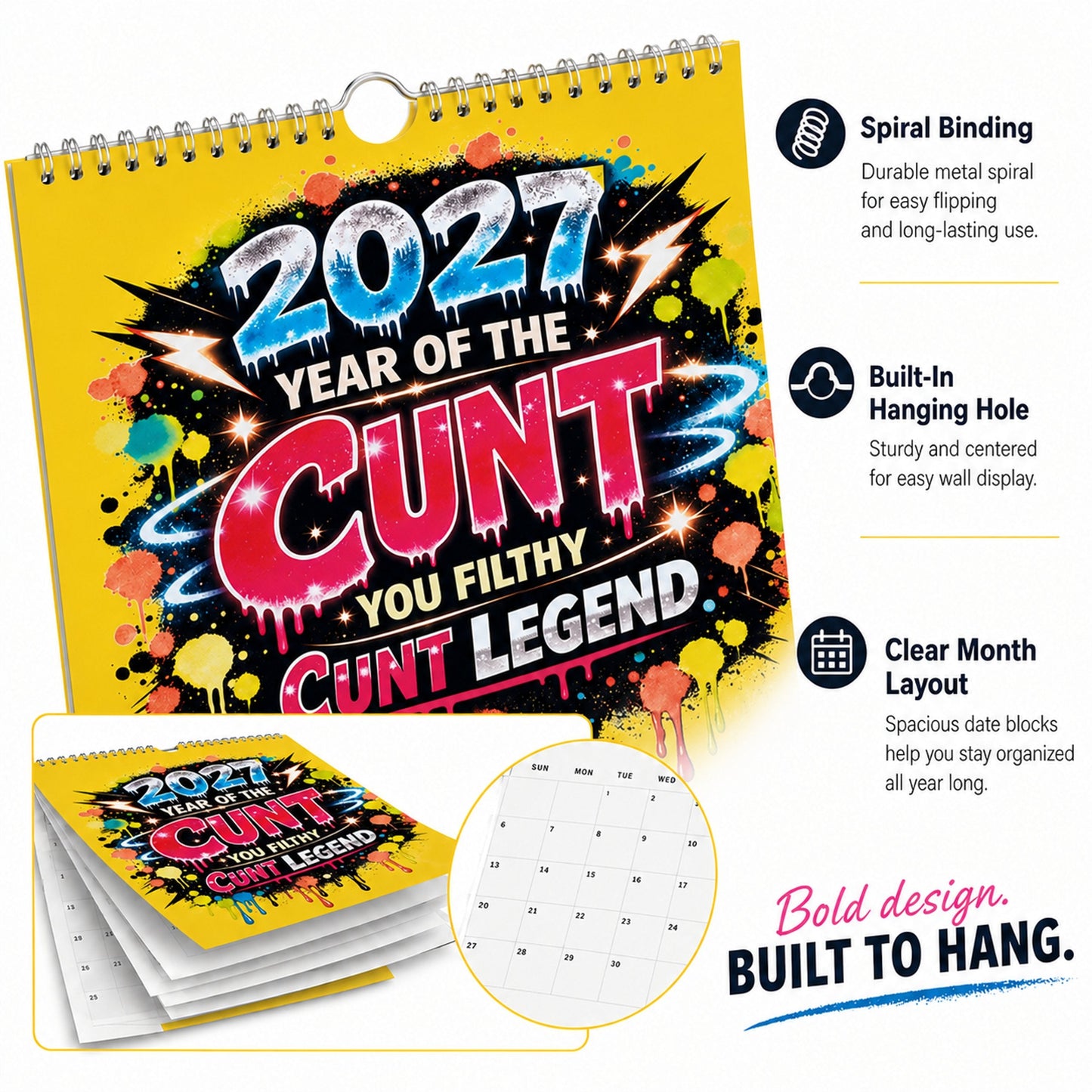 💥Early Bird Sale — 50% OFF🎁2027 Year of the Cunt Wall Calendar – Bold Graffiti Humor Calendar1📆🌟