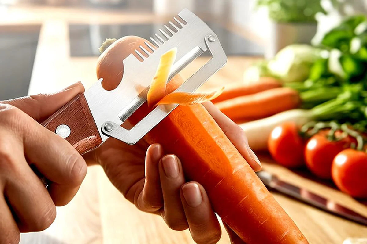 3-in-1 Multi-functional Vegetable Peeler Peel. Shred. Pop. PrepFaster. Cook Smarter.