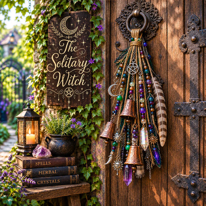 🌙 Witchy Door Charm | Celestial Hanging Décor with Moons, Crystals, Beads, Feathers & Vintage Bells for Doors, Reading Nooks & Witchy Home Spaces 🔮