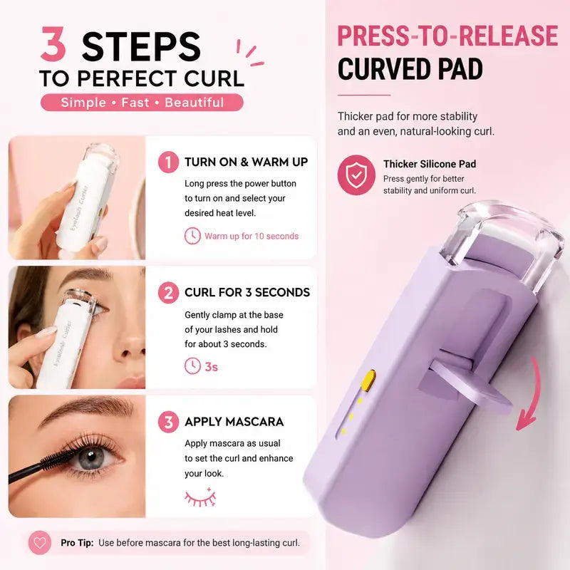 Thermal Eyelash Curler USB Rechargeable for Sensitive Skin