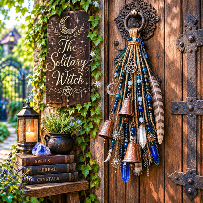 🌙 Witchy Door Charm | Celestial Hanging Décor with Moons, Crystals, Beads, Feathers & Vintage Bells for Doors, Reading Nooks & Witchy Home Spaces 🔮