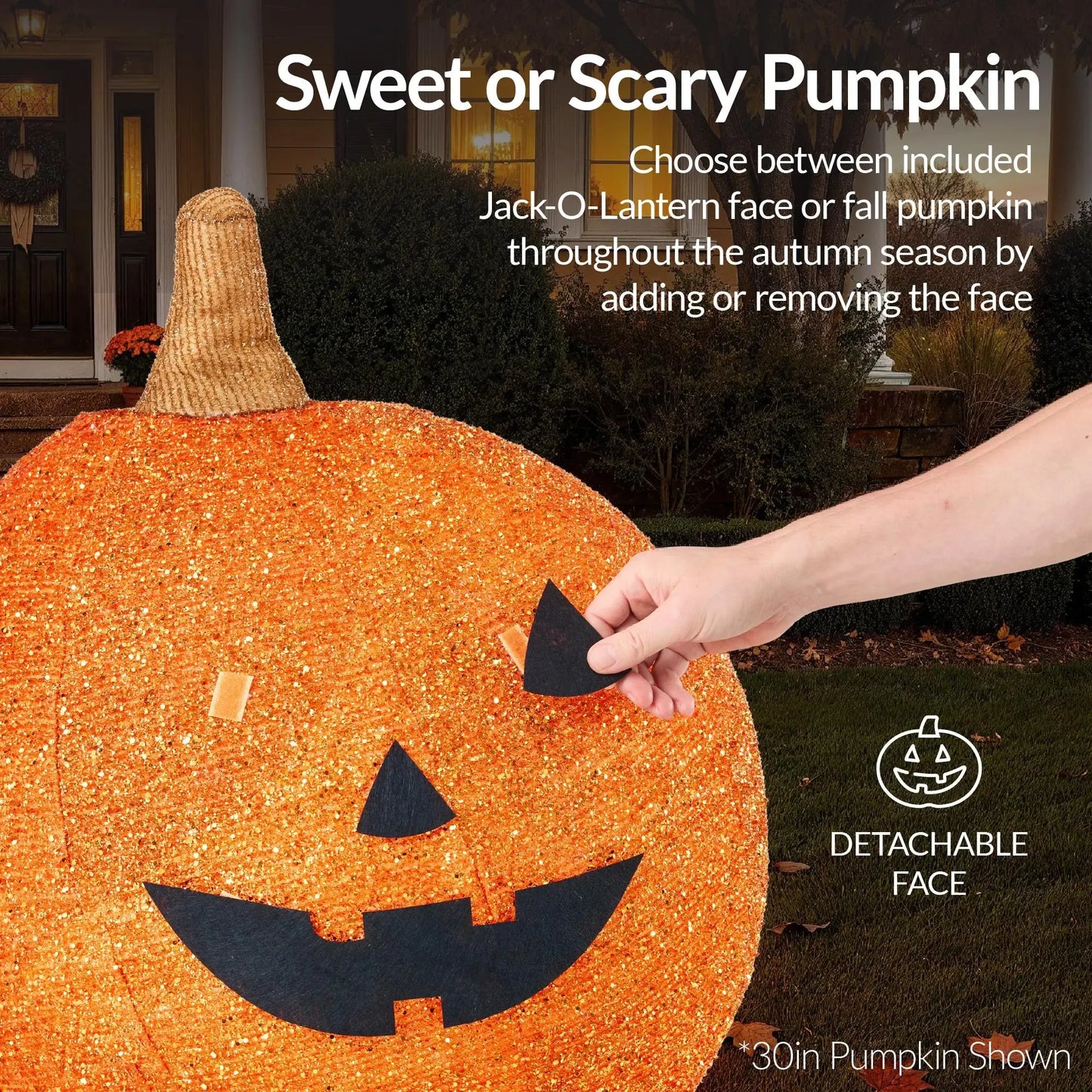 2pc Lighted Pop-Up Outdoor Halloween Pumpkin Set, Fall Holiday Decoration w/ 130 LED Lights, 8 Light Functions