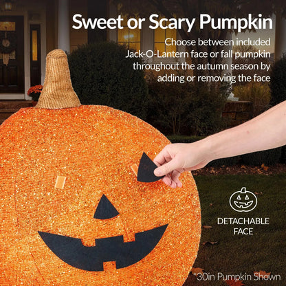 2pc Lighted Pop-Up Outdoor Halloween Pumpkin Set, Fall Holiday Decoration w/ 130 LED Lights, 8 Light Functions