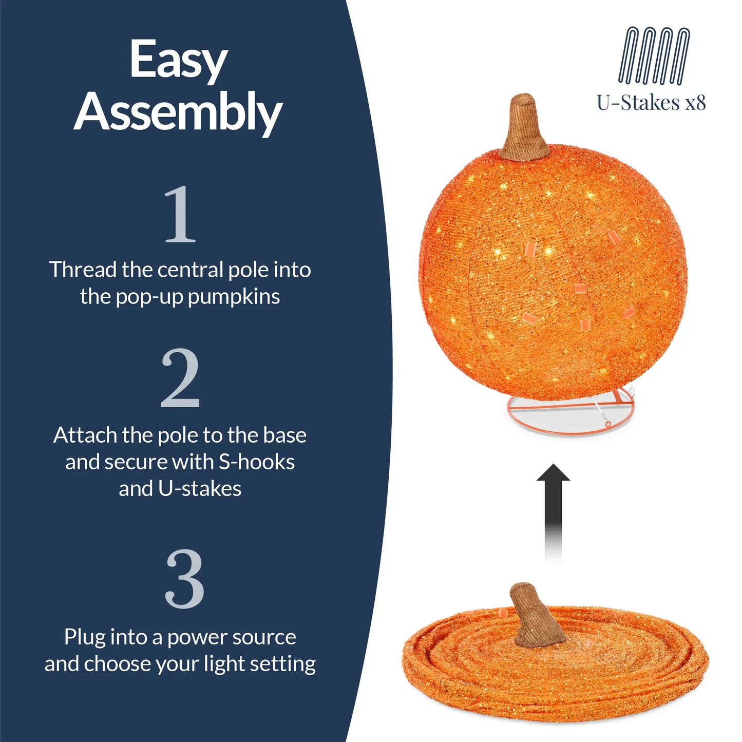 2pc Lighted Pop-Up Outdoor Halloween Pumpkin Set, Fall Holiday Decoration w/ 130 LED Lights, 8 Light Functions