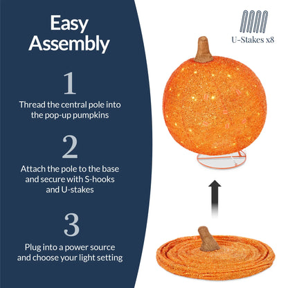 2pc Lighted Pop-Up Outdoor Halloween Pumpkin Set, Fall Holiday Decoration w/ 130 LED Lights, 8 Light Functions