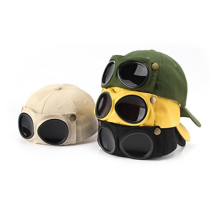 🧢 Two‑Style Pilot Cap with Built‑in Foldable Goggles