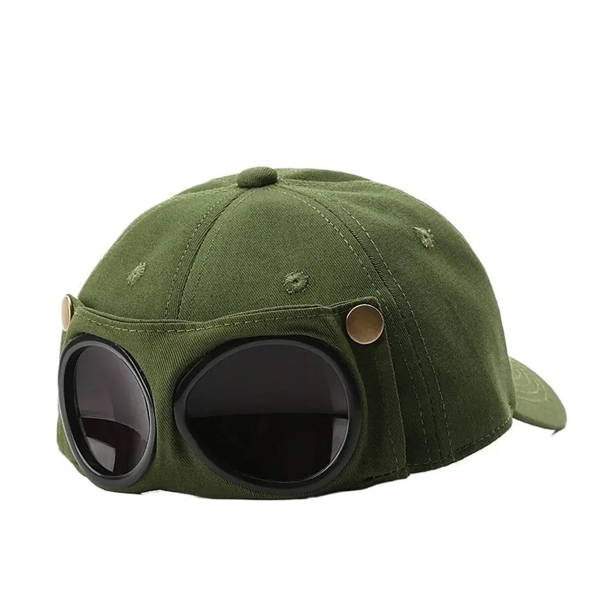 Army green pilot goggles cap