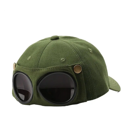 🧢 Two‑Style Pilot Cap with Built‑in Foldable Goggles
