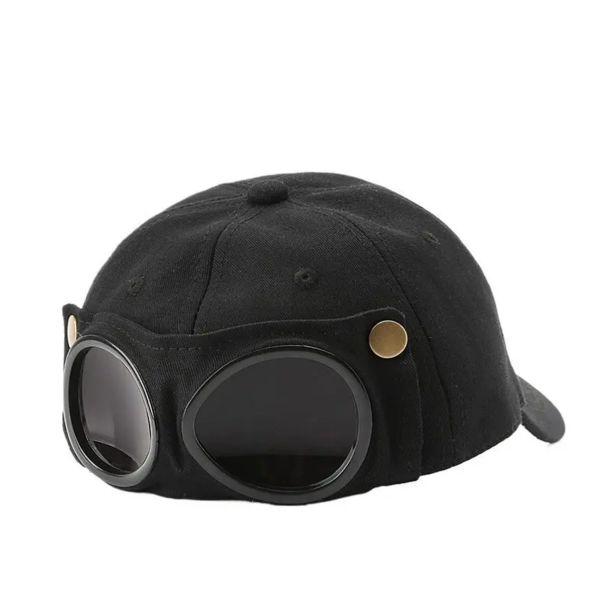 Black pilot goggles cap