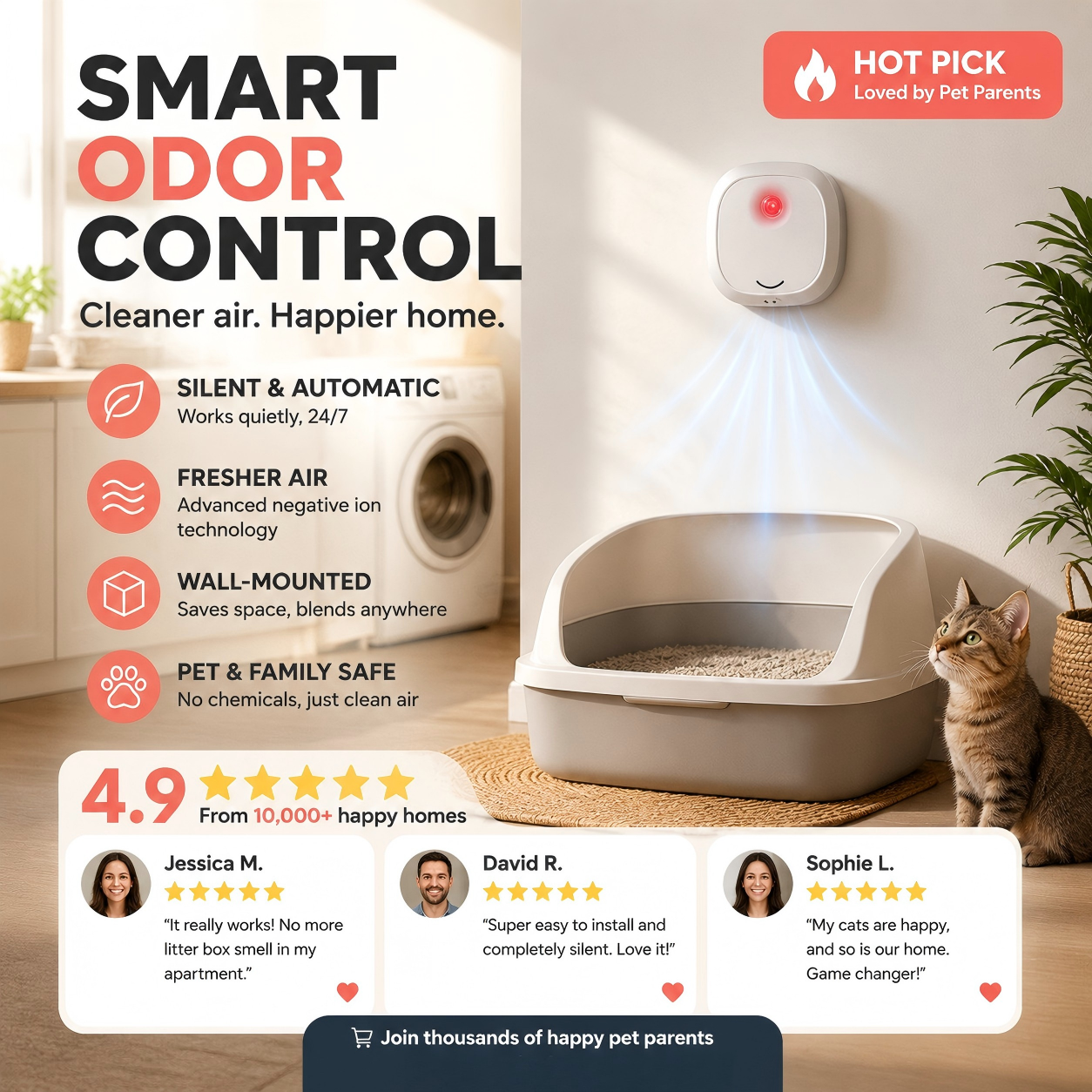 🔥Limited Time 50% OFF! 🌬️Say goodbye to unpleasant odors with it! Smart Quiet Pet Odor Eliminator