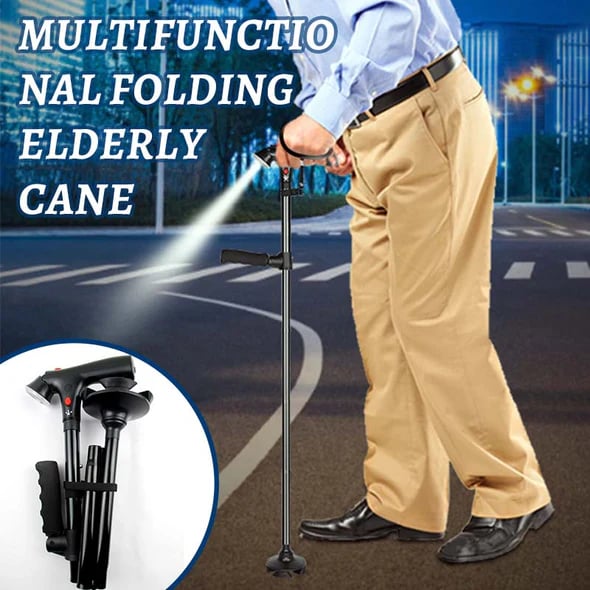 🦯 Multifunctional Folding Cane – Safe Steps, Day & Night ⏰