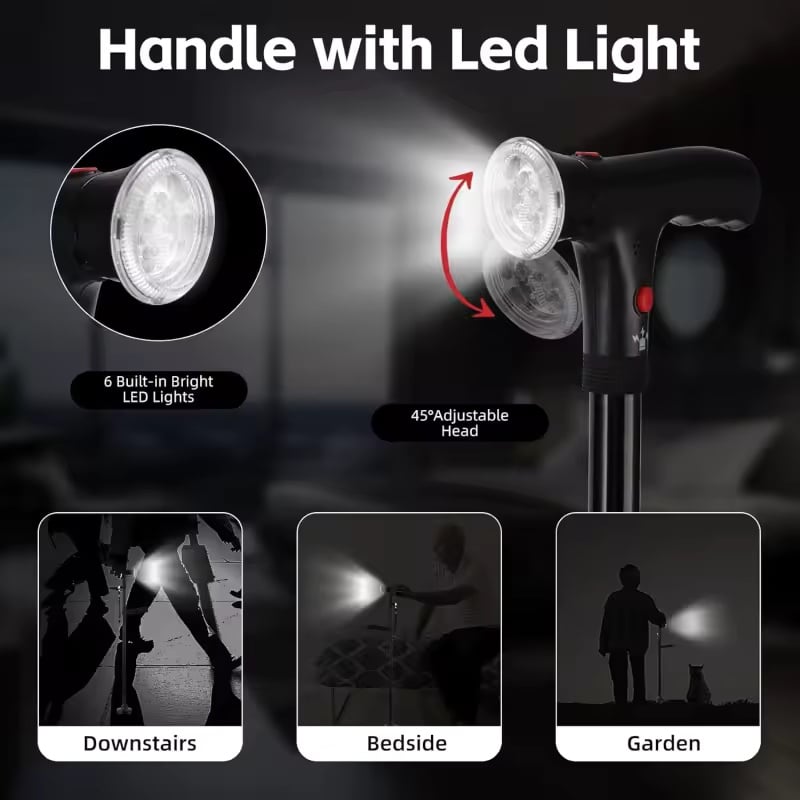 🦯 Multifunctional Folding Cane – Safe Steps, Day & Night ⏰