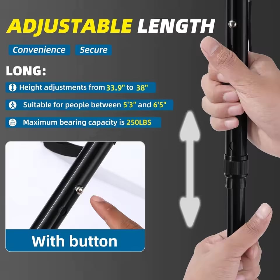 🦯 Multifunctional Folding Cane – Safe Steps, Day & Night ⏰