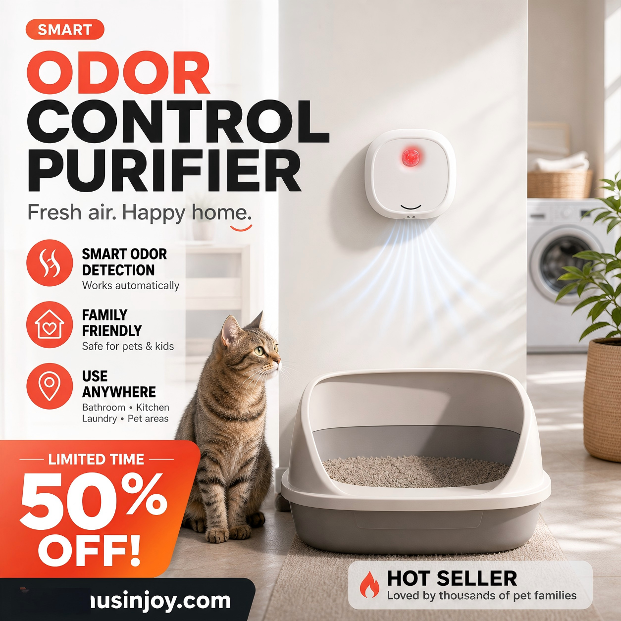 🔥Limited Time 50% OFF! 🌬️Say goodbye to unpleasant odors with it! Smart Quiet Pet Odor Eliminator