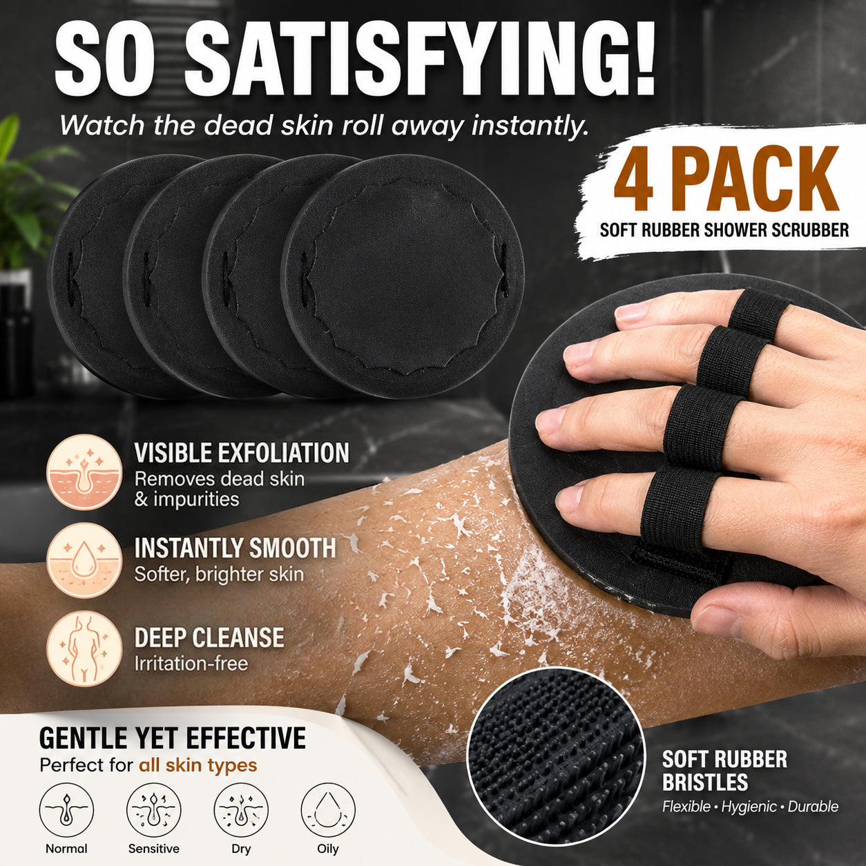 Soft Rubber Shower Scrubber for Gentle Exfoliation & Deep Cleansing
